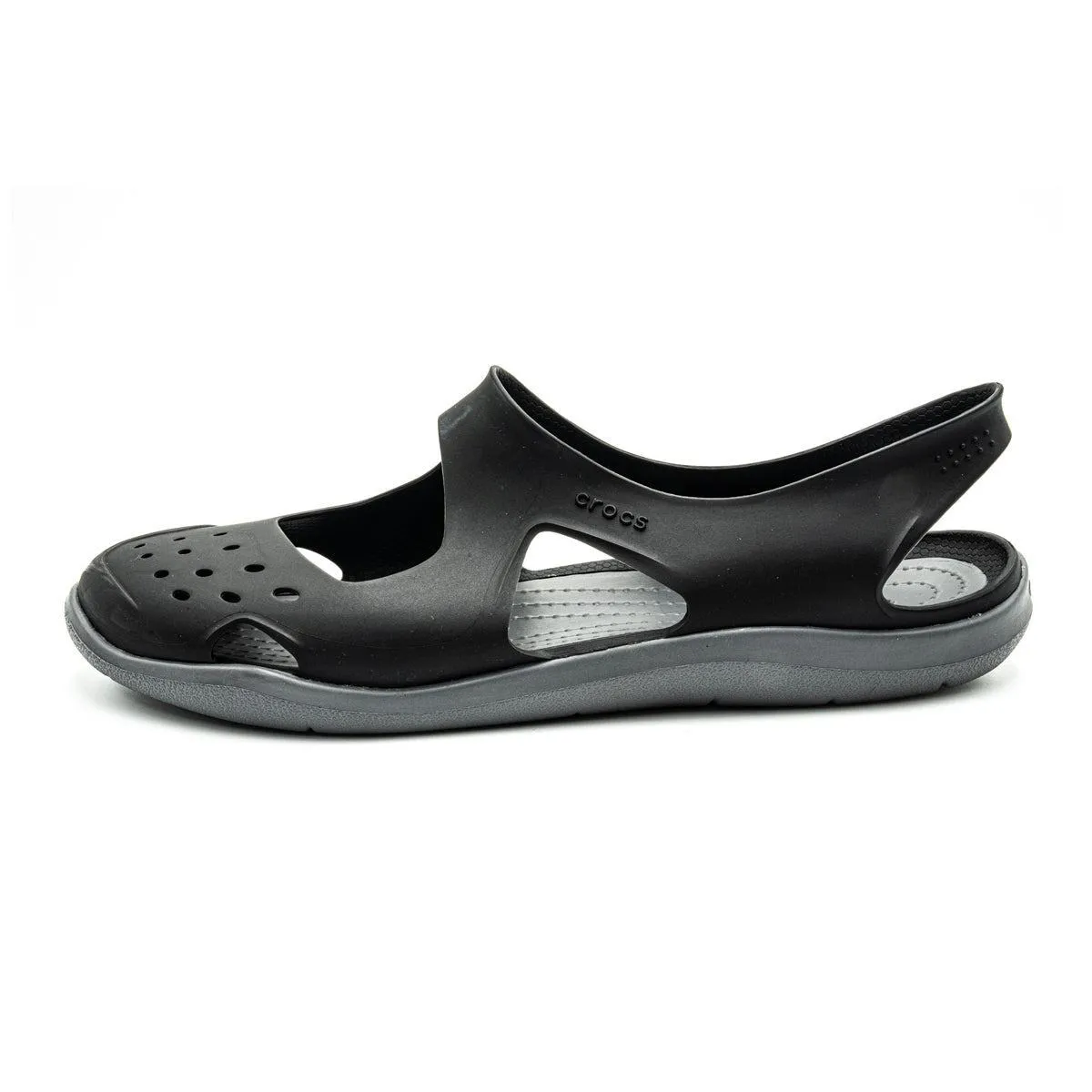 Crocs Swiftwater Flat Sandals Rubber Grey Colour For Women