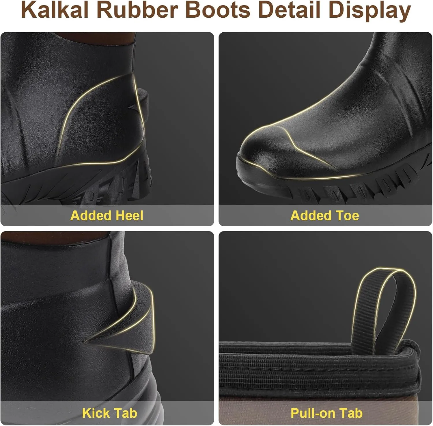 Kalkal Mid Calf Rubber Boots for Men, Rain Boots with 5mm Neoprene Insulated Work Boots Anti Slip Hunting Boots Waterproof Mud Boots for Gardening Outdoor Working Farming Fishing Size 8-13