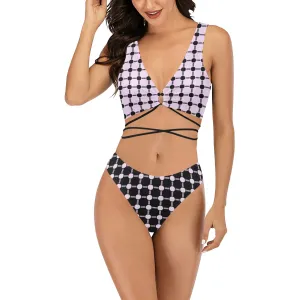 lav 3 print 3A Cross String Bikini Set (Model S29)