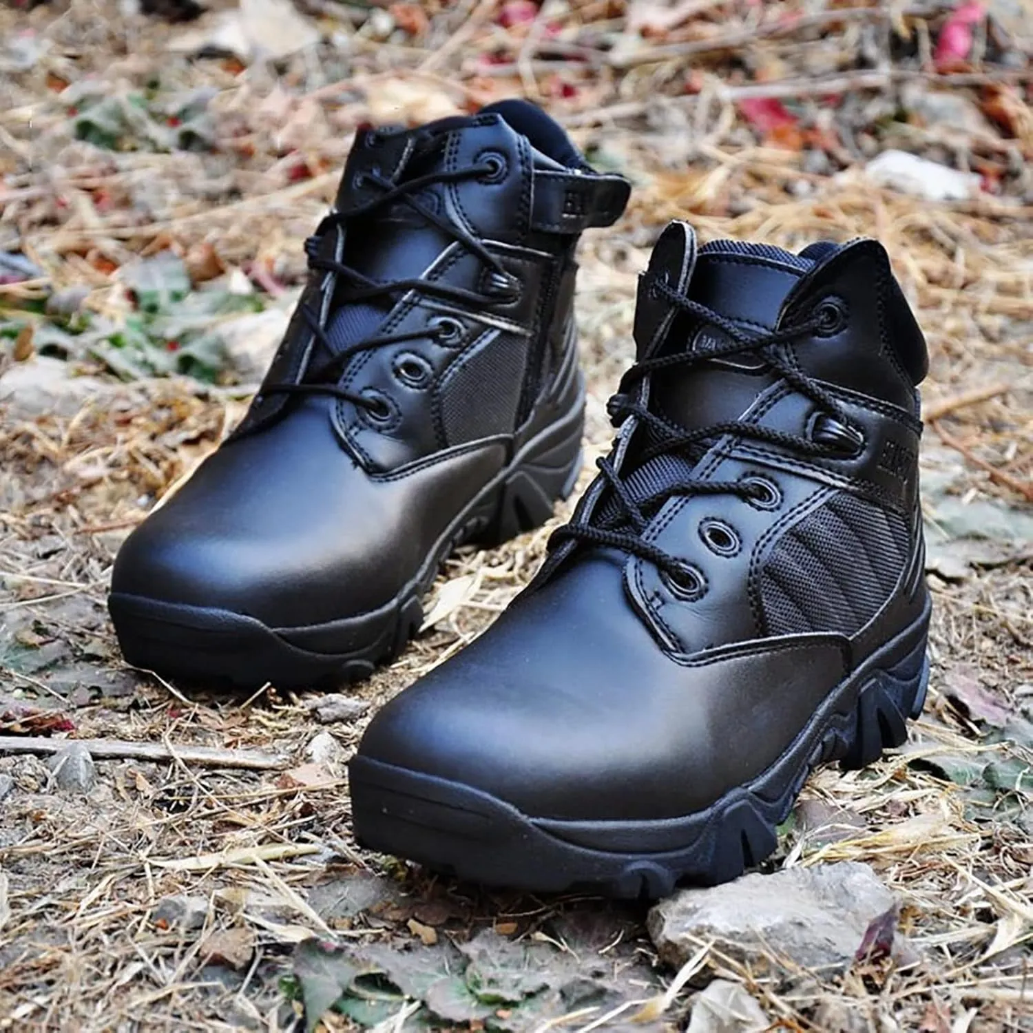 Men's Ultralight Tactical Military Boots, Comfort Breathable with Zipper Rubber Sole Hiking Shoes, Outdoor Lace-up Sports Durable Desert Combat Shoes