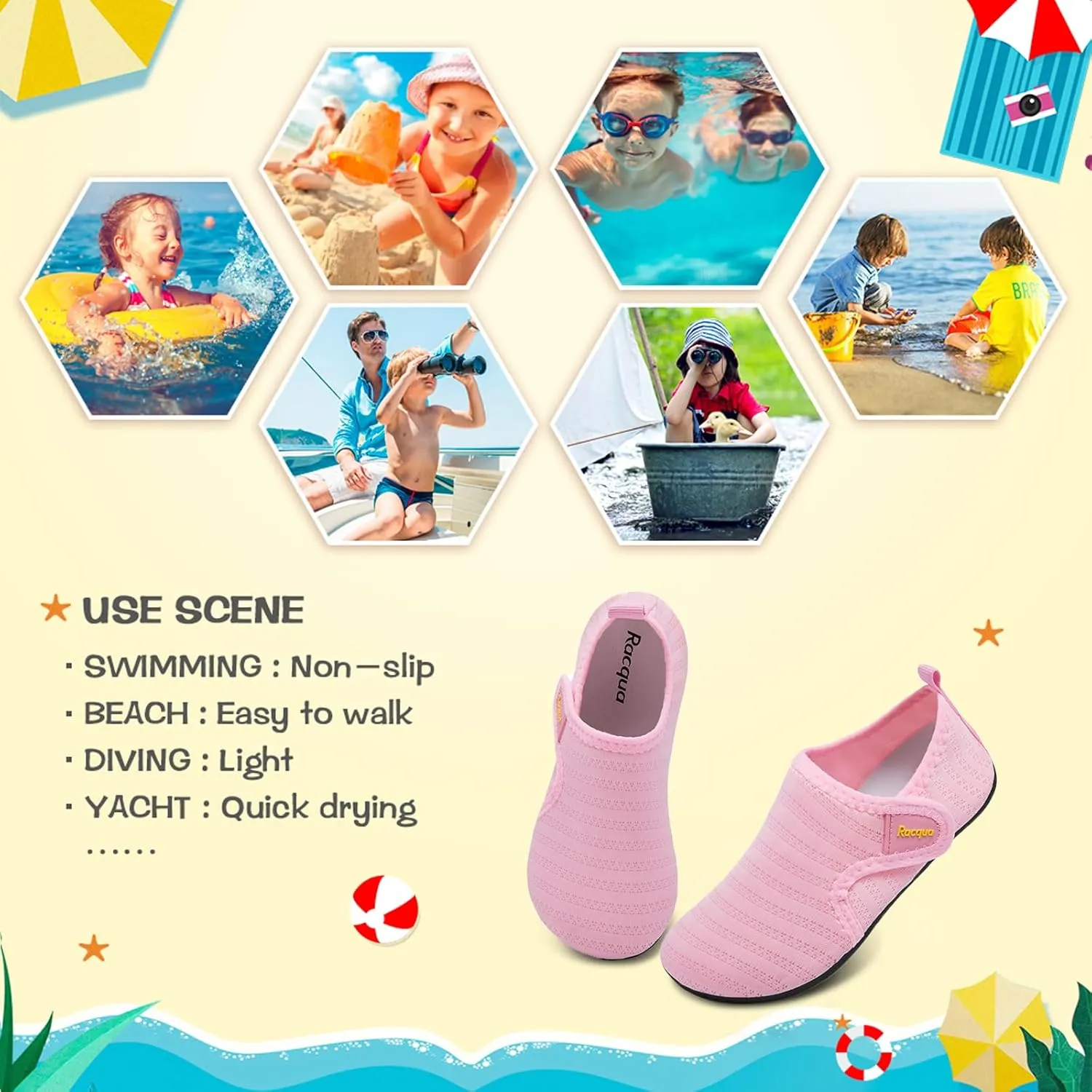 Racqua Kids Water Shoes Lightweight Beach Swim Quick Dry Sports Aqua Socks
