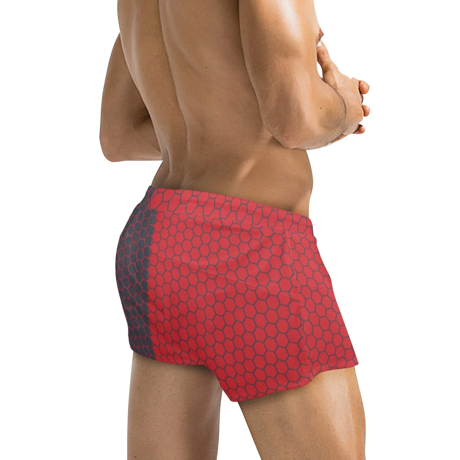 red grey hex two tone print 2 Men's Swim Trunks with Zipper Pocket (Model L71)