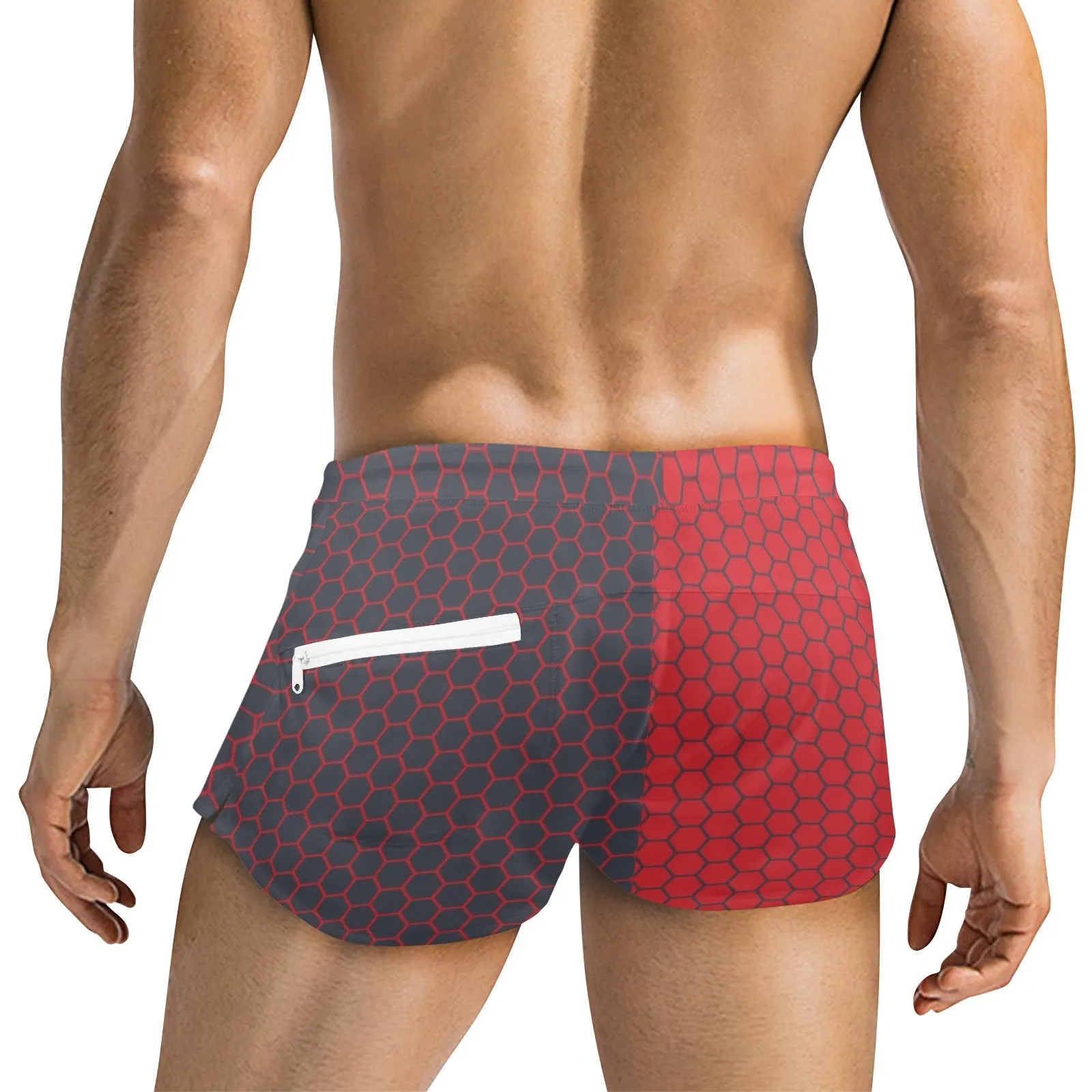 red grey hex two tone print 2 Men's Swim Trunks with Zipper Pocket (Model L71)