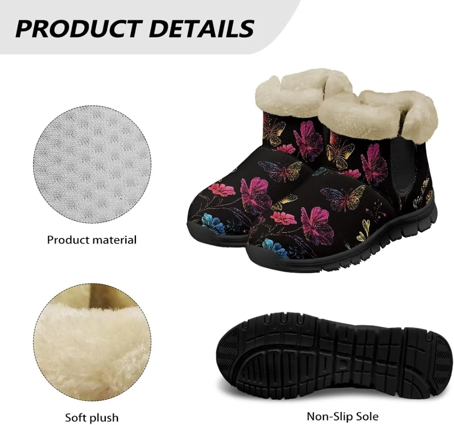 Winter Arch Support Ankle Boots for Women Plush Fuzzy Snow Booties Warm Anti-Slip Outdoor Shoes Size 6-12
