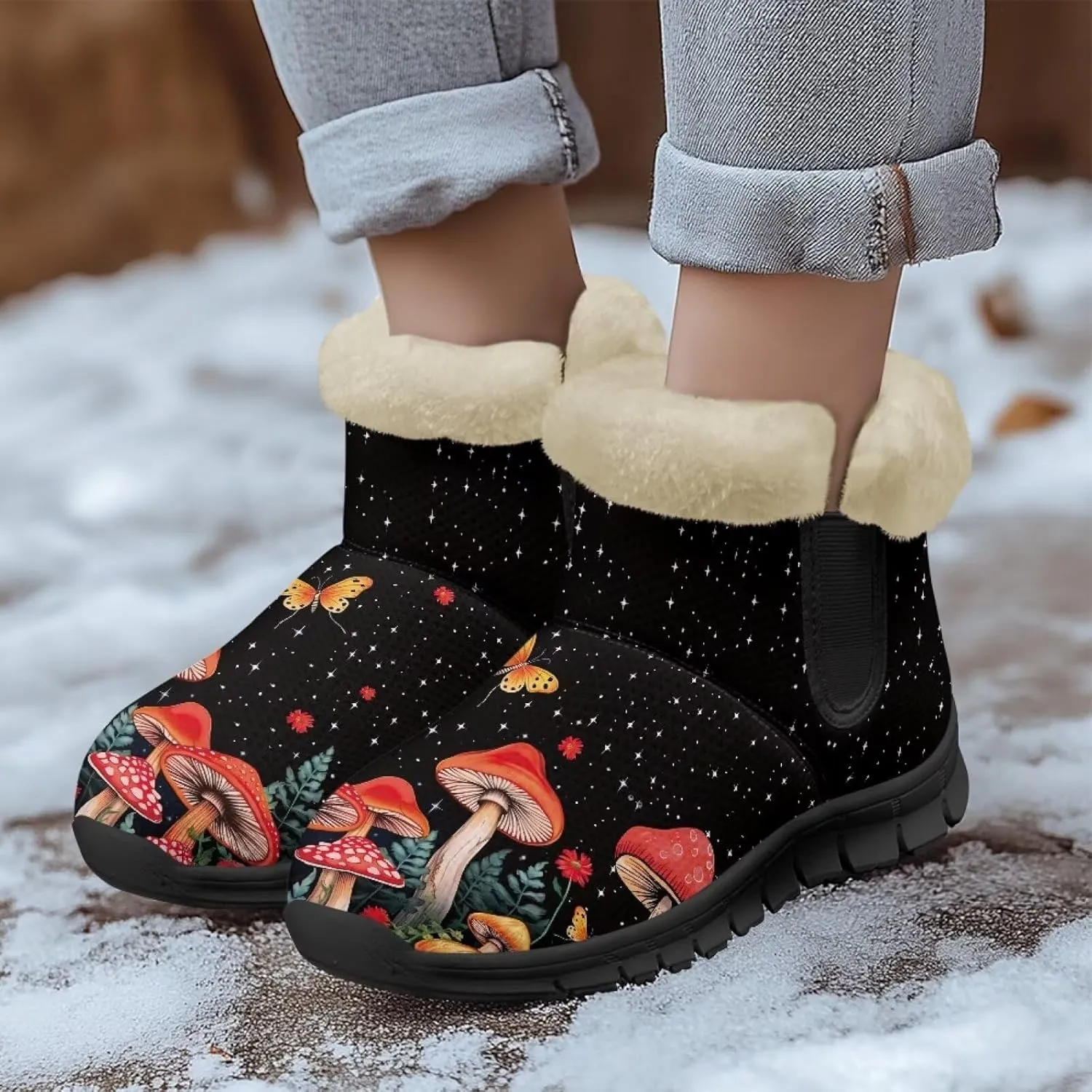 Winter Arch Support Ankle Boots for Women Plush Fuzzy Snow Booties Warm Anti-Slip Outdoor Shoes Size 6-12