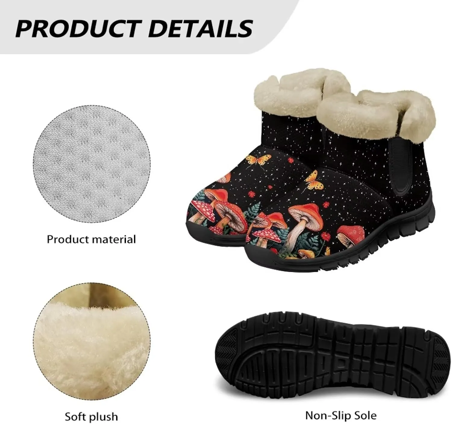 Winter Arch Support Ankle Boots for Women Plush Fuzzy Snow Booties Warm Anti-Slip Outdoor Shoes Size 6-12